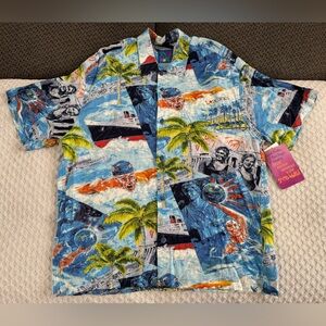 🆕 Vintage Jams World Aloha Hawaiian Shirt Long Beach Water Aquatics Rayon Medium
